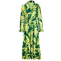 CETHRIO Ljetna ležerna haljina - modno ležerno tiskano V -izrez visoke duge rukave sa dugim rukavima žuta