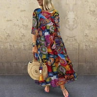 haljine za žene, Vintage cvjetna haljina s izrezom u obliku slova u, pamučna lanena haljina srednje duljine dugih