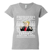 Majica, nevjerojatna, Sretan Božić, smiješna, s Donaldom Trumpom, ženstvena, s izrezom u obliku slova a, Heather
