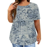 Ženske majice kratkih rukava Plus Size majice kratkih rukava tunika s okruglim vratom ljetne majice s printom