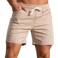 Muške kratke hlače veličine plus, jednobojne Casual pamučne sportske kratke hlače s više džepova, elastične kratke