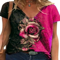 Ženska bluza kratkih rukava s cvjetnim printom u obliku cvijeta u obliku slova u, vrhovi, široka majica u obliku