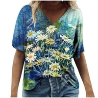 Ženske košulje Ženska Moda Casual Plus Size slikovite majice s cvjetnim printom s okruglim vratom vrhovi bijeli;