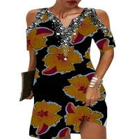 Ženska boemska tunika-sundress s izrezom u obliku slova U, Ženska široka kratka mini haljina s cvjetnim printom,
