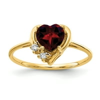 Prsten od granata u obliku srca od žutog karatnog zlata i dijamanta