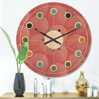 DesignArt 'Crvena okrugla geometrijska' Moderni zidni sat iz sredine stoljeća