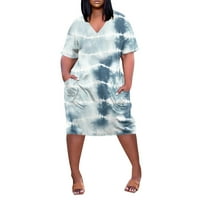 Ženska ljetna haljina veličine plus s izrezom i kratkim rukavima u obliku slova u, ležerna haljina s džepom do