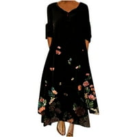 Ženske maksi haljine na kopčanje Vintage dvoslojna cvjetna haljina dugih rukava široka boho Kaftan haljina za