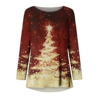 Božićne tunike, topovi za žene, modna novost, majice s okruglim vratom s printom božićnog drvca s dugim rukavima