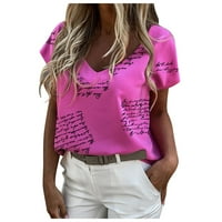 ženske ljetne majice, Ženske Ležerne bluze s izrezom u obliku slova U i kratkim rukavima s printom, sklopivi vrhovi
