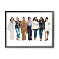 Stupell Industries Trendy Glam Žene hodajući raznolike modne odjeće Grafičke umjetnosti crno uokvirena umjetnička