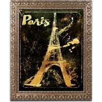 Zaštitni znak likovna umjetnost Gold Eiffel Canvas Art by Color Pekara, zlatni ukrašeni okvir