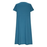 CacomMark pi ljetna ležerna haljina plus zazor veličine ženskog kratkih rukava V-izrez za koljena plava