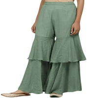 Ženske hlače u boji, jednobojne hlače, široke Palazzo hlače, Ženske hlače za slobodno vrijeme, ljetne zelene u
