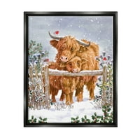 Stupell Industries Zimska goveda Zbirka snijega Prizor odmor Slikanje crne plodove uokvirene umjetničkim printom