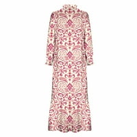 Jesenske haljine za žene casual vintage boho cvjetni print v vrat dugi rukav Boemian maxi haljina s Strappy