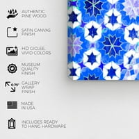 Wynwood Studio Sažetak Marokanska platna umjetnost - Plavi cvjetni mozaik dizajn, zidna umjetnost za dnevnu sobu,