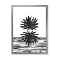 DesignArt 'Crno -bijela prugana pod Tropskom lišću II' Moderni uokvireni umjetnički tisak