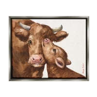 Stupell Industries suosjećajno goveda majka i bebe seoska poljoprivredna zemljišta Slikanje sjajno siva plutajuća