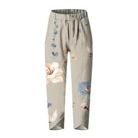 Ženske Ležerne uske hlače s džepovima s visokim elastičnim strukom, tiskane pamučne i lanene sportske hlače