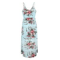Ljetne haljine modna Maksi haljina do gležnja s cvjetnim naramenicama za slobodno vrijeme, svijetloplava;