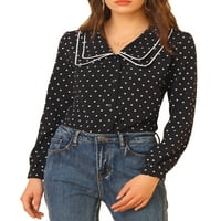 Jedinstvene ponude ženskog peter pan ovratnika srce print dugi rukavi vintage bluza bluza