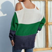 Ženske majice pulover pulover s ramena, opušteni modni pleteni džemper s okruglim vratom, prugasti vrhovi dugih