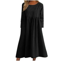 Ženska jednobojna haljina s dugim rukavima s okruglim dekolteom i džepom u crnoj boji