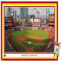 St. Louis Cardinals - Zidni plakat stadiona Busch s Pushpins, 22.375 34