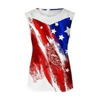 Ljetne bluze za žene 4. srpnja američka zastava ležerni ljetni čipkasti vrhovi bez rukava s okruglim vratom modni