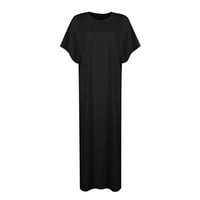 Ljetne haljine za žene kratkih rukava, jednobojna modna klupska haljina A kroja do gležnja, Crna, e-mail