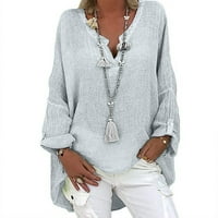 Majice za žene širokog kroja s grafičkim uzorkom Plus size jednobojna bluza s dugim rukavima S izrezom u obliku