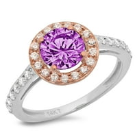 dijamant okruglog reza s imitacijom prozirnog dijamanta od bijelog ružičastog zlata 18k s umetcima prsten od 4,75