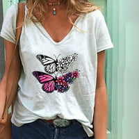 Ženske Ležerne modne široke majice s tiskanim izrezom u obliku slova U i kratkim rukavima, Bluza u obliku slova