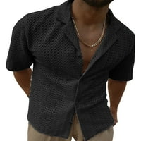 Muška Bluza, pletene ljetne košulje, košulja s reverom, ležerna majica, majica kratkih rukava, Crna majica s kratkim