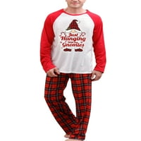 Odgovarajuće božićne pidžame za cijelu obitelj, vrhovi dugih rukava s printom patuljastog šešira sa slovima +