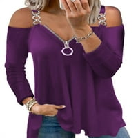 Delou žensko hladno rame ležerni vrhovi kratki rukavi zip up v vrat tunika majica bluza