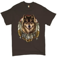 Tee Hunt Wolf Spirit Spirit Majica Indijanca iz snova, autohtona muška tinejdžerka, smeđa, medij