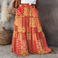 Liacowi ženske boemske suknje vintage elastične suknje visokog struka A-line duge suknje s džepovima