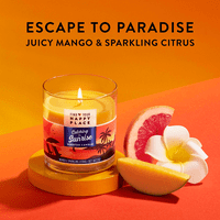 Pronađite svoje sretno mjesto, zapalite svijeću koja hvata Izlazak sunca, mango i pjenušavu uncu citrusa