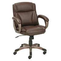 Kožna stolna stolica s niskim naslonom serije, može izdržati do 1 kg, smeđe sjedalo, smeđi naslon, brončana baza-96159