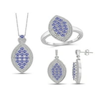 3. Carat T.G.W. Tanzanit i bijeli dijamantni naglasak Sterling Silver Silver 3-komad Marquise set nakita