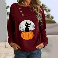 Ženska ležerna bluza s dugim rukavima s printom za Noć vještica, pulover s okruglim vratom, Top u vinskoj boji