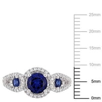 Miabella Women's 1- Carat T.G.W. Stvoreno plavi safir i karat dijamant 10kt ružičasto zlato 3- kameni prsten