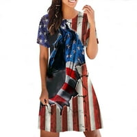 Dianli Dan neovisnosti haljine za žene Crewneck Mini američka zastava Print ljetne haljine Ljetne haljine Casual