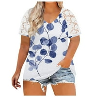 Plus veličine vrhovi za žene čipkasti kratki rukavi v vrat bluza ljetna ležerna labava majica majice cvjetni tiskani