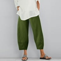 danas nudi ženske hlače od pamuka i lana, rastezljive Ležerne hlače visokog struka s džepovima, jednobojne prozračne