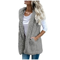 Ženski prsluk, Zimska topla gornja odjeća s kapuljačom, ležerni kaput,jakna s patentnim zatvaračem, Bijela