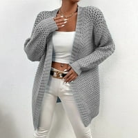 Ženski casual jednobojni pleteni džemperi širokog kroja s dugim rukavima u obliku slova U, Gornji dijelovi,sivi