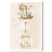 Wynwood Studio tipografija i citati platno umjetnički tisak 'Wash Dry Press tan' Citati i izreke - smeđa, zlato